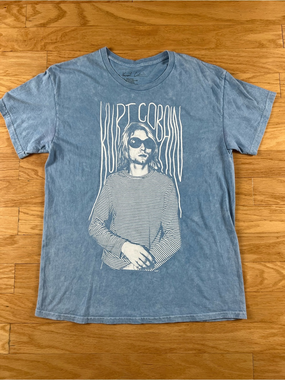 H&M Kurt Cobain Nirvana Blue Mineral Wash Graphic Tee